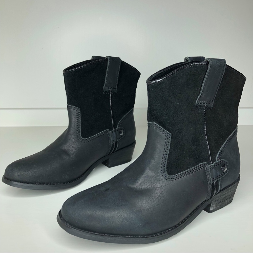 Black Genuine Leather / Suede Short Cowboy Boots Dressy Western Sz 7